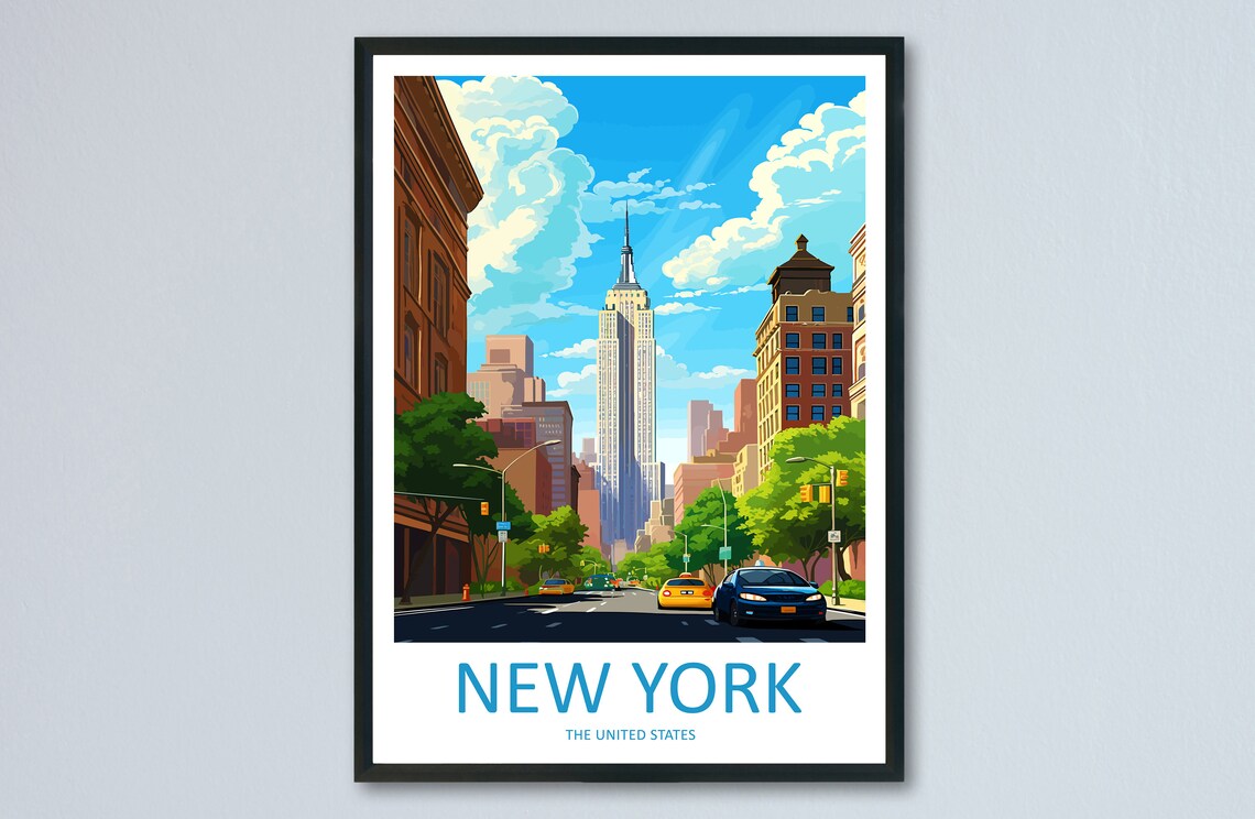 New York City Empire State Building Midtown Street View Travel Poster