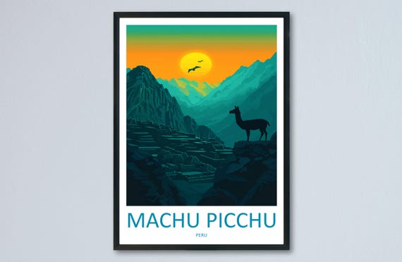 Machu Picchu Travel Poster, Inca Ruins Landscape