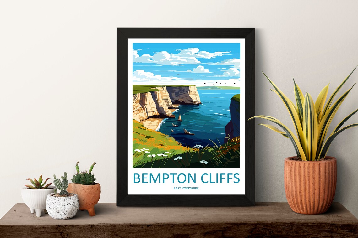 Bempton Cliffs Travel Poster, England Wall Art - Image 3