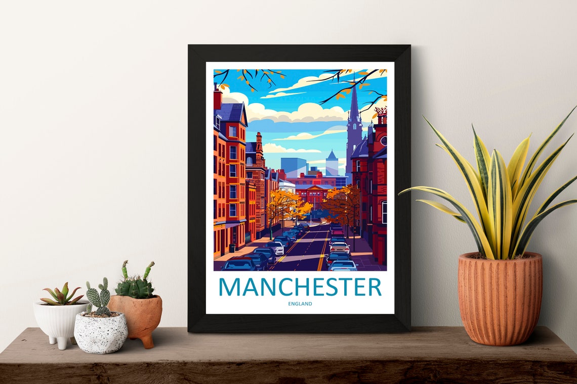 Manchester England Historic Street Autumn Cityscape Travel Poster - Image 3