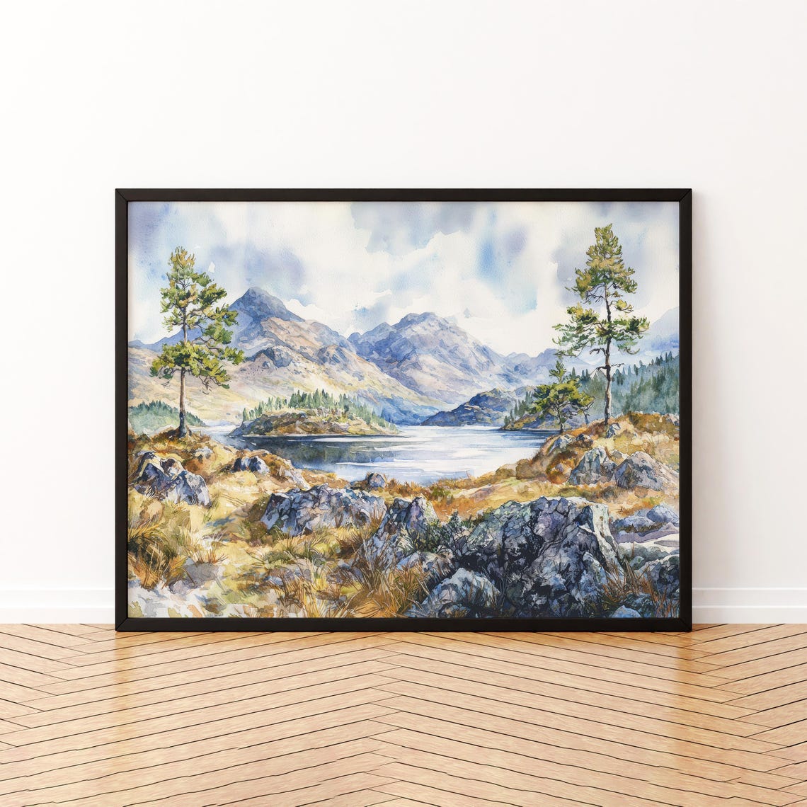 Scottish Highlands Watercolor Poster Landscape Wall Art Hanging Home Dcor Gift Lovers