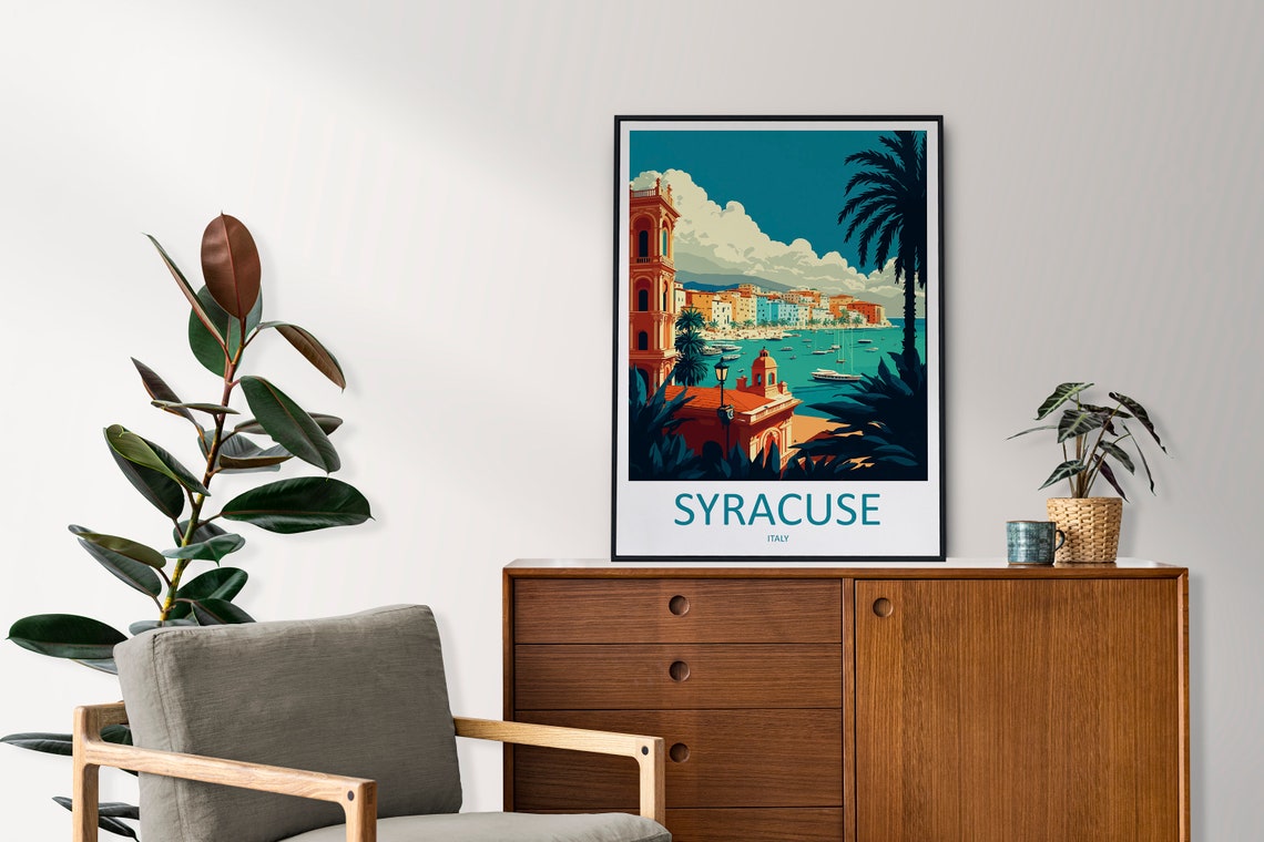 Syracuse Italy Sicily Harbor Vintage Travel Poster Old Town Coast Art - Image 2