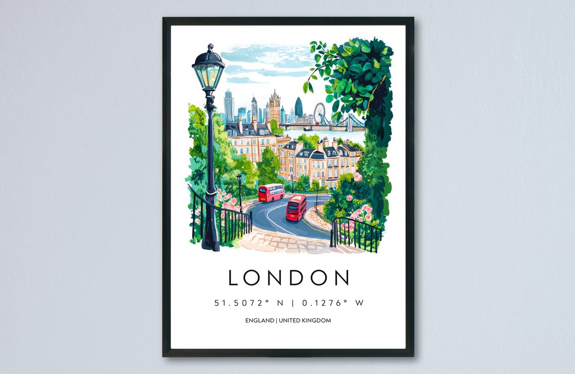 London Watercolor Travel Poster, Cityscape Art Print