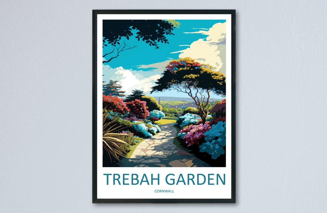 Trebah Garden Cornwall Colorful Flower Path Subtropical Travel Poster