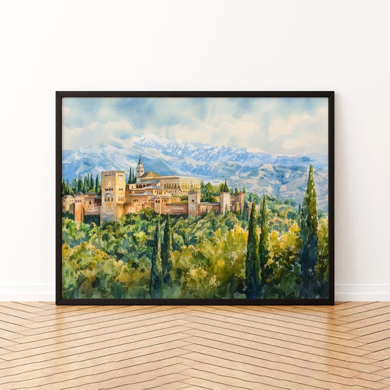 Granada Watercolor Poster Landscape Wall Art Hanging Home Dcor Gift Lovers Spain