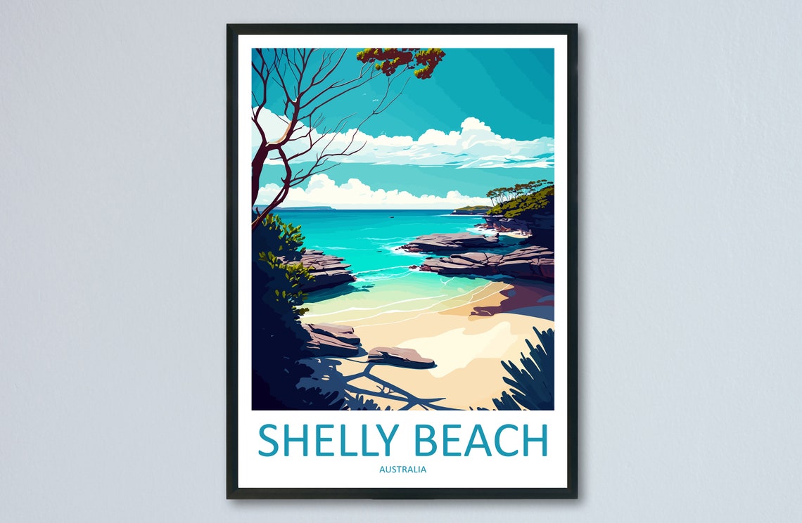 Shelly Beach Australia Turquoise Cove Sandy Bay Coastal Travel Poster