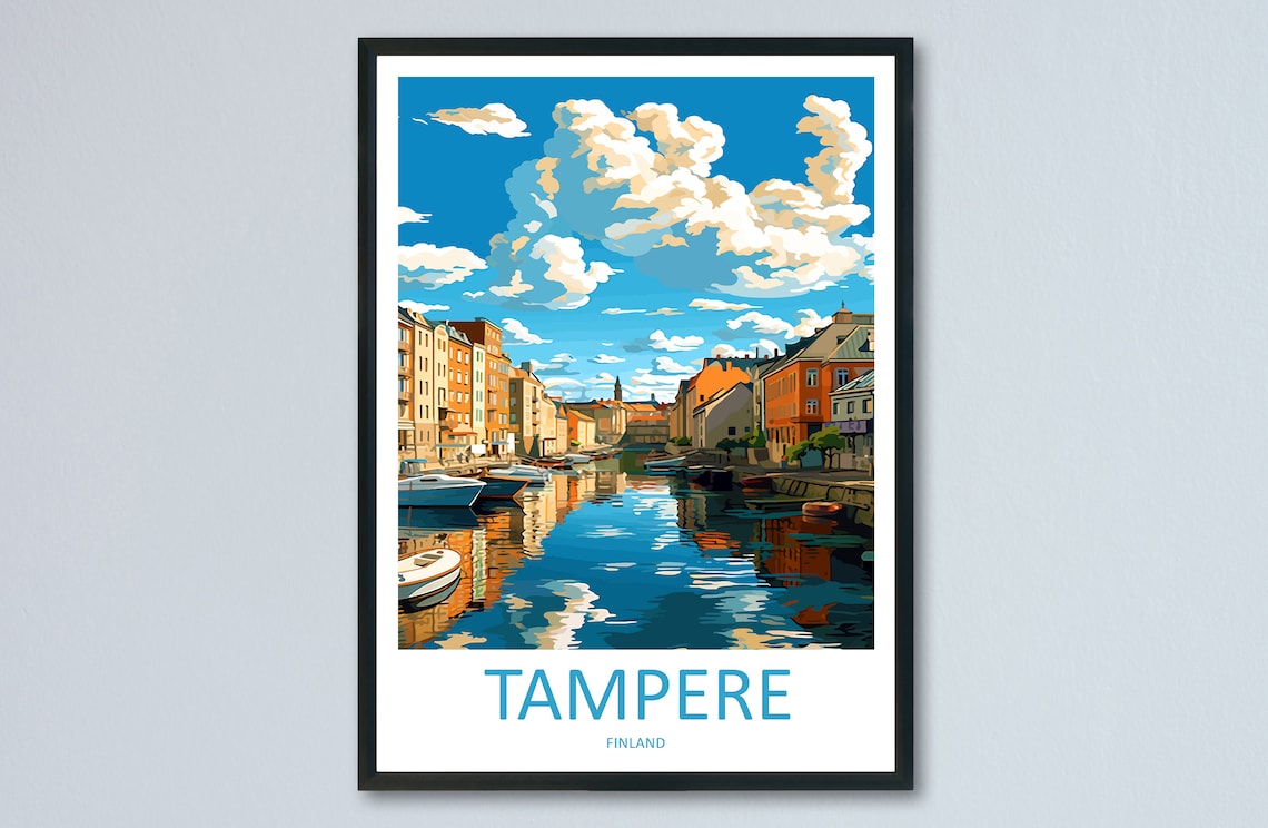 Tampere Finland Harbor Canal Minimalist Travel Poster Nordic Art