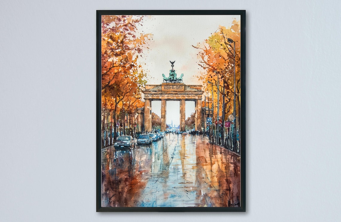 Berlin Watercolor Travel Poster, Cityscape Painting
