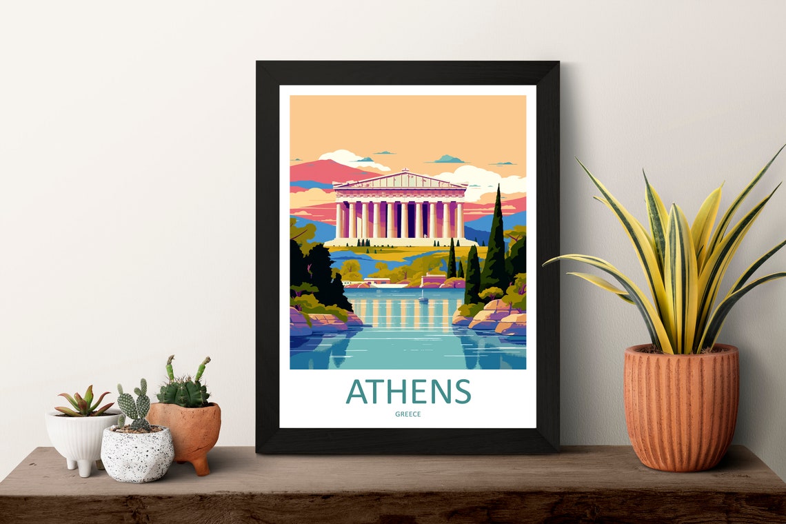 Athens Parthenon Reflecting in Water at Pink Sunset Greece Poster - Image 3