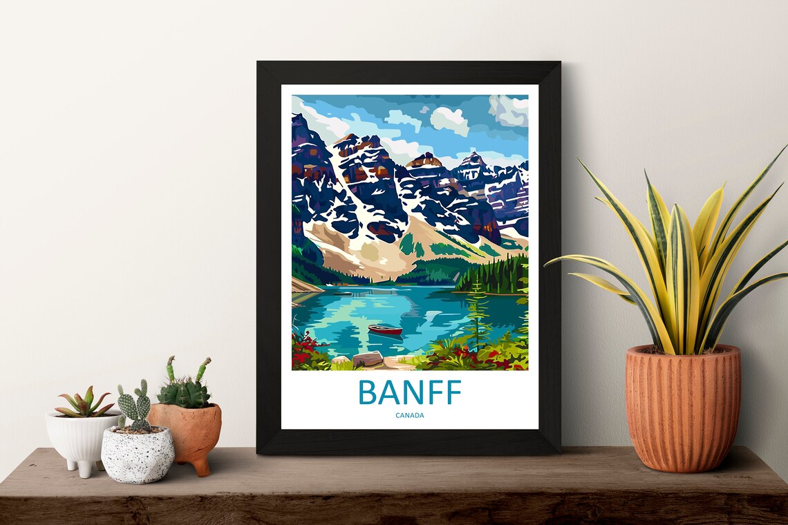 Banff Canada Turquoise Moraine Lake with a Lone Red Canoe Poster - Image 3