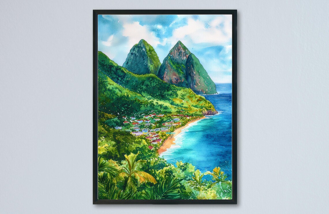 Saint Lucia Watercolor Poster, Wall Art Print