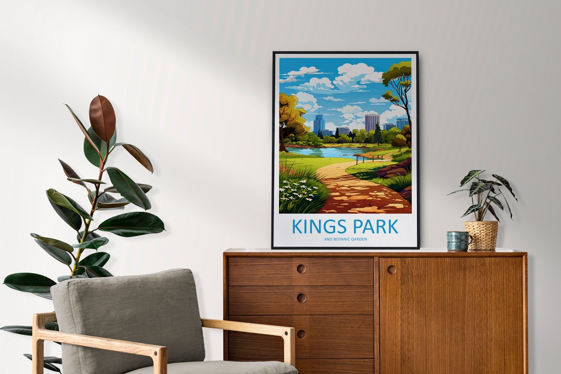 Kings Park Botanic Garden Lakeside Path and City Skyline View Poster - Image 2