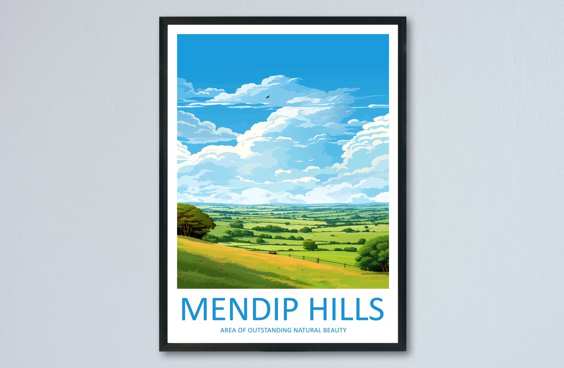 Mendip Hills England Rolling Green Hills Landscape Travel Poster