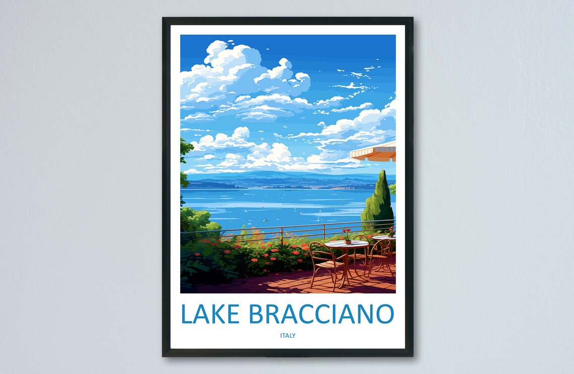 Lake Bracciano Lakeside Terrace Cafe Italy Travel Art Poster