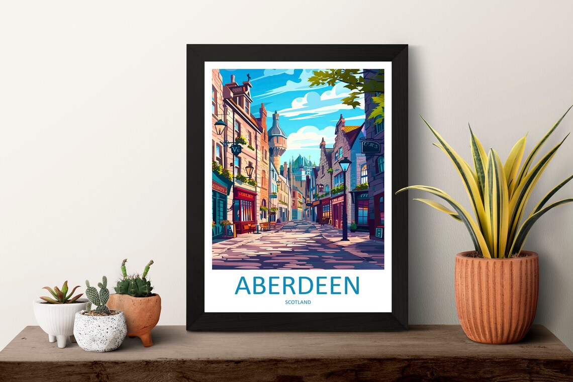 Aberdeen Scotland Historic Old Town Street Vintage Travel Poster - Image 3