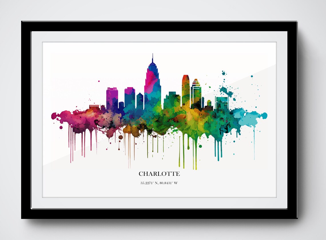 Charlotte Watercolor Skyline Art Print, Cityscape - Image 3