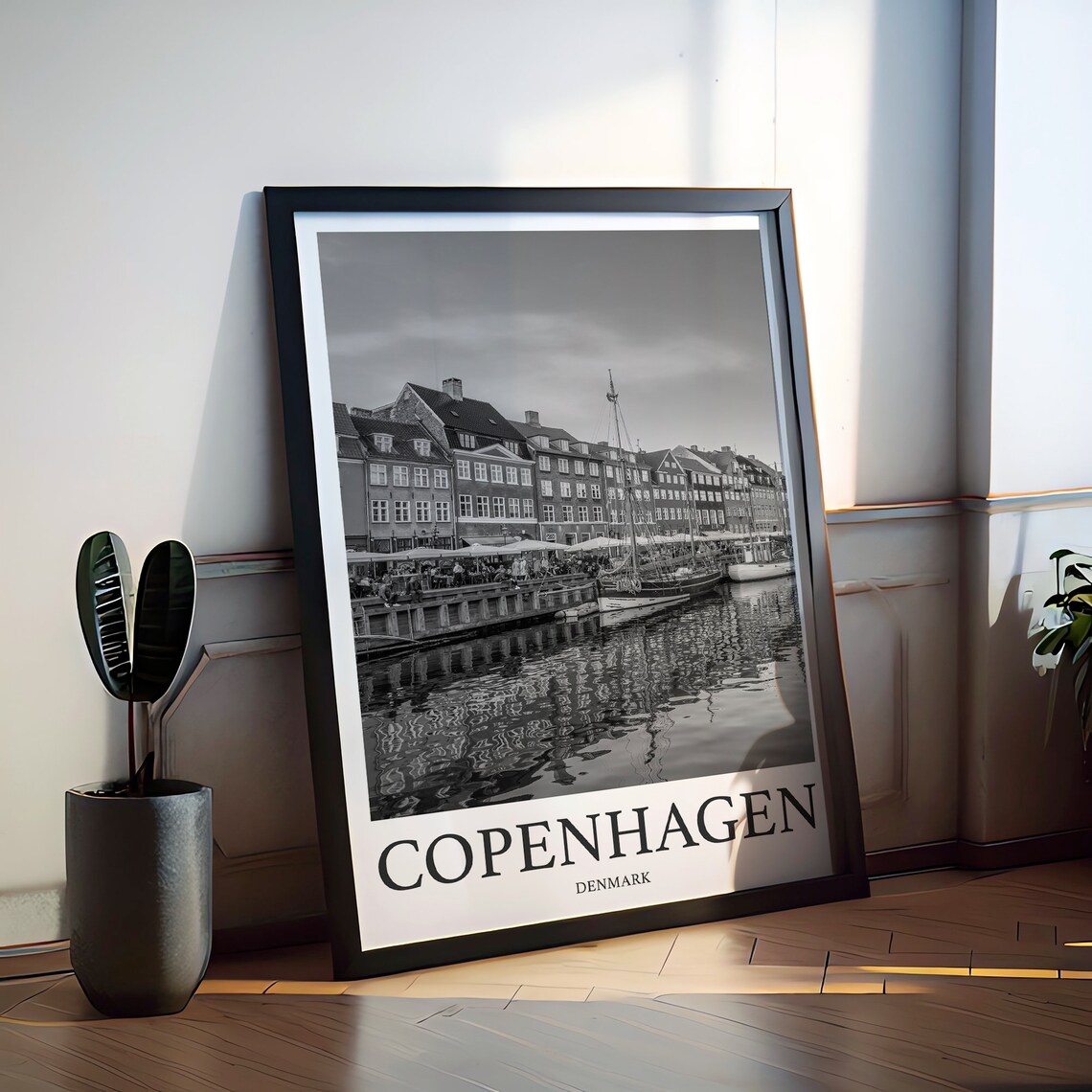 Copenhagen Denmark Nyhavn Harbor Black White Photography Print - Image 2