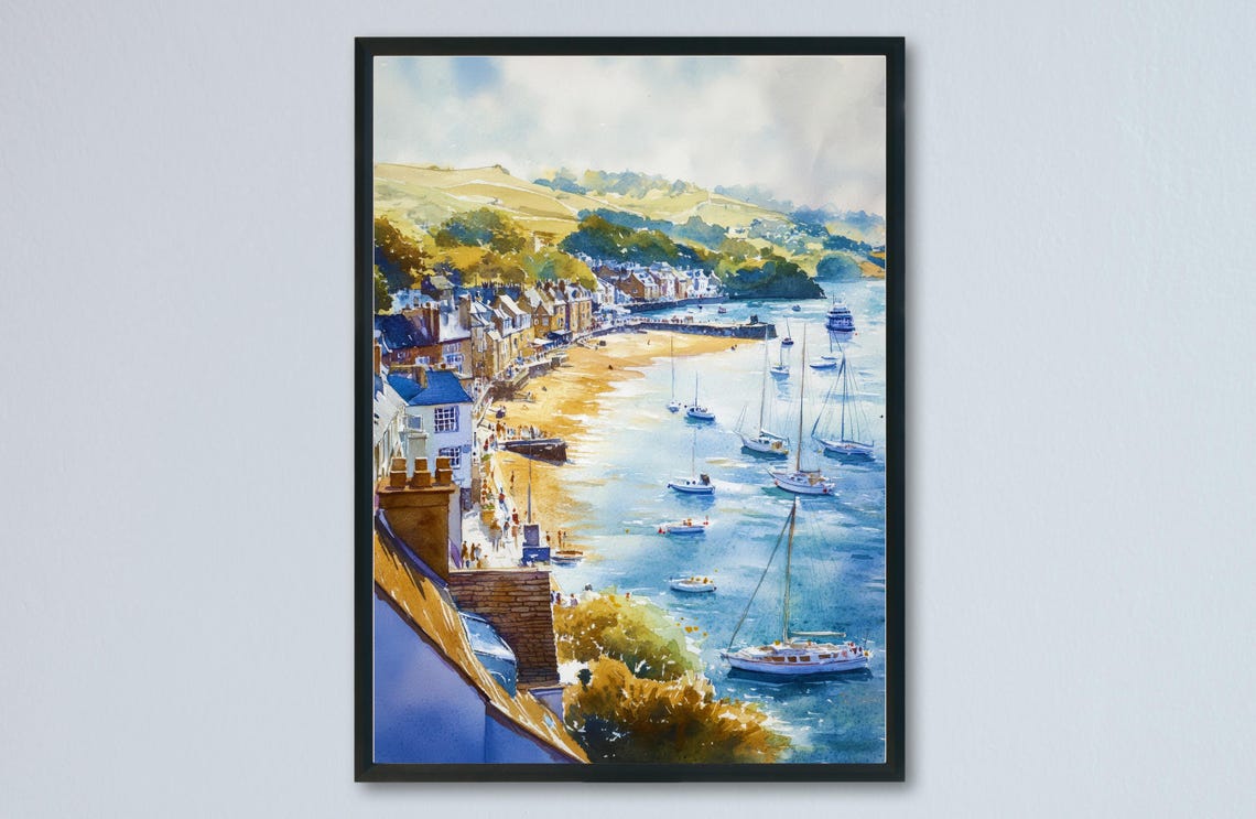 Salcombe Estuary Beach Sailboats Panoramic Devon Harbour View Poster