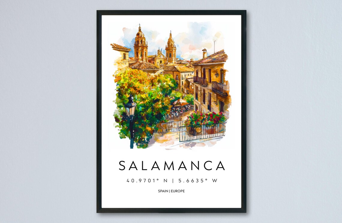 Salamanca Spain Cathedral Towers Watercolor Travel Art Poster