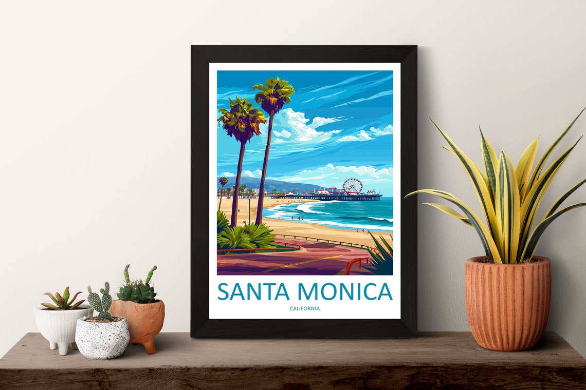 Santa Monica California Beach Pier Ferris Wheel Sunset Poster - Image 3