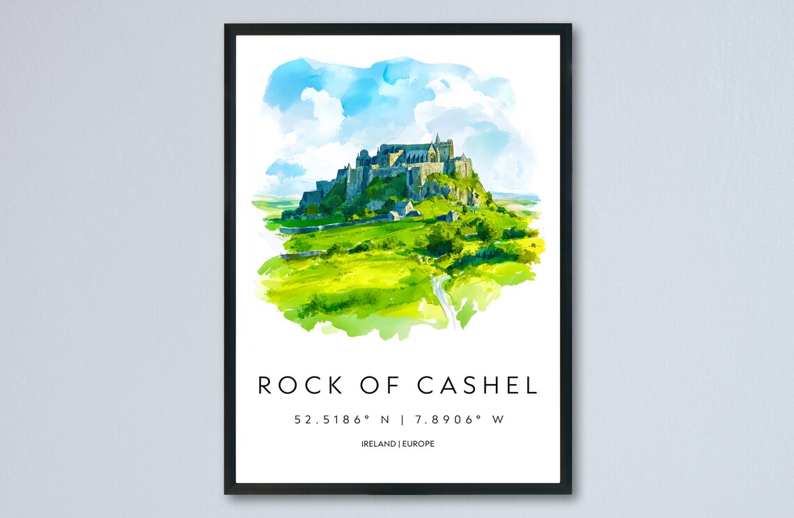 Rock of Cashel Castle Ruins Ireland Watercolor Travel Poster