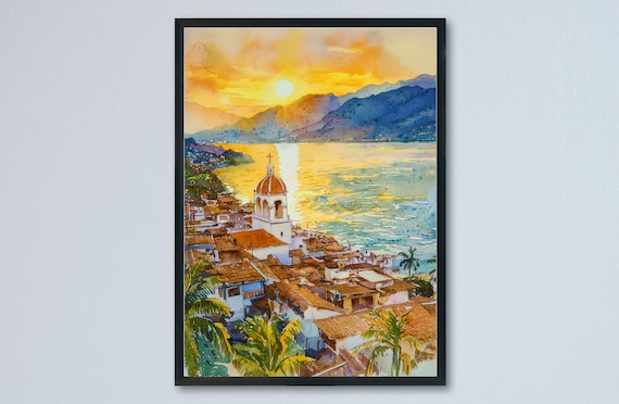 Puerto Vallarta Watercolor Poster Wall Art Hanging Home Dcor Gift Lovers Mexico