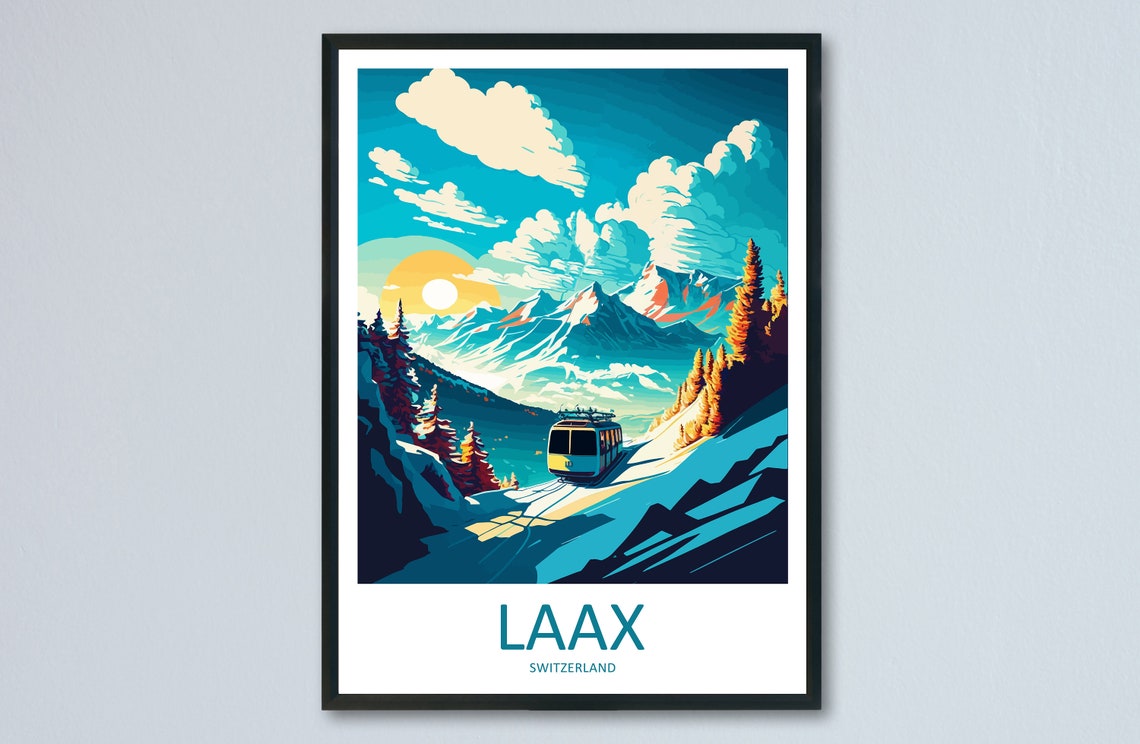 Laax Switzerland Crisp Alpine Ski Slopes Winter Vintage Poster