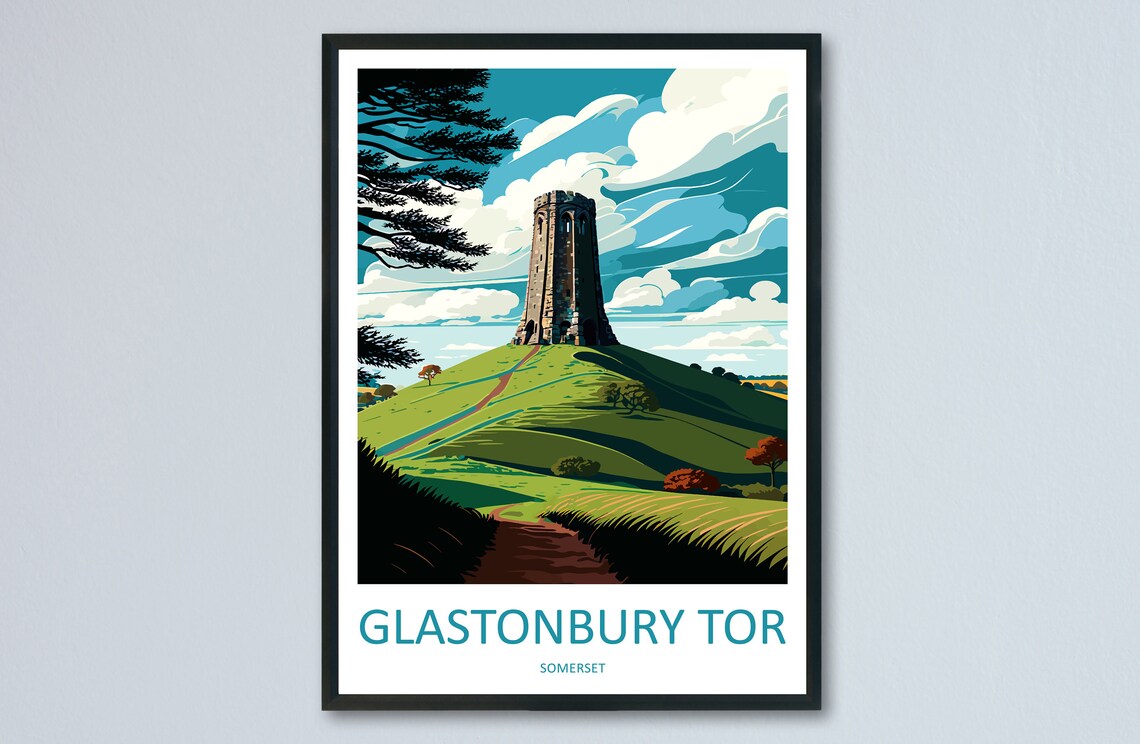Glastonbury Tor Travel Poster, England Wall Art