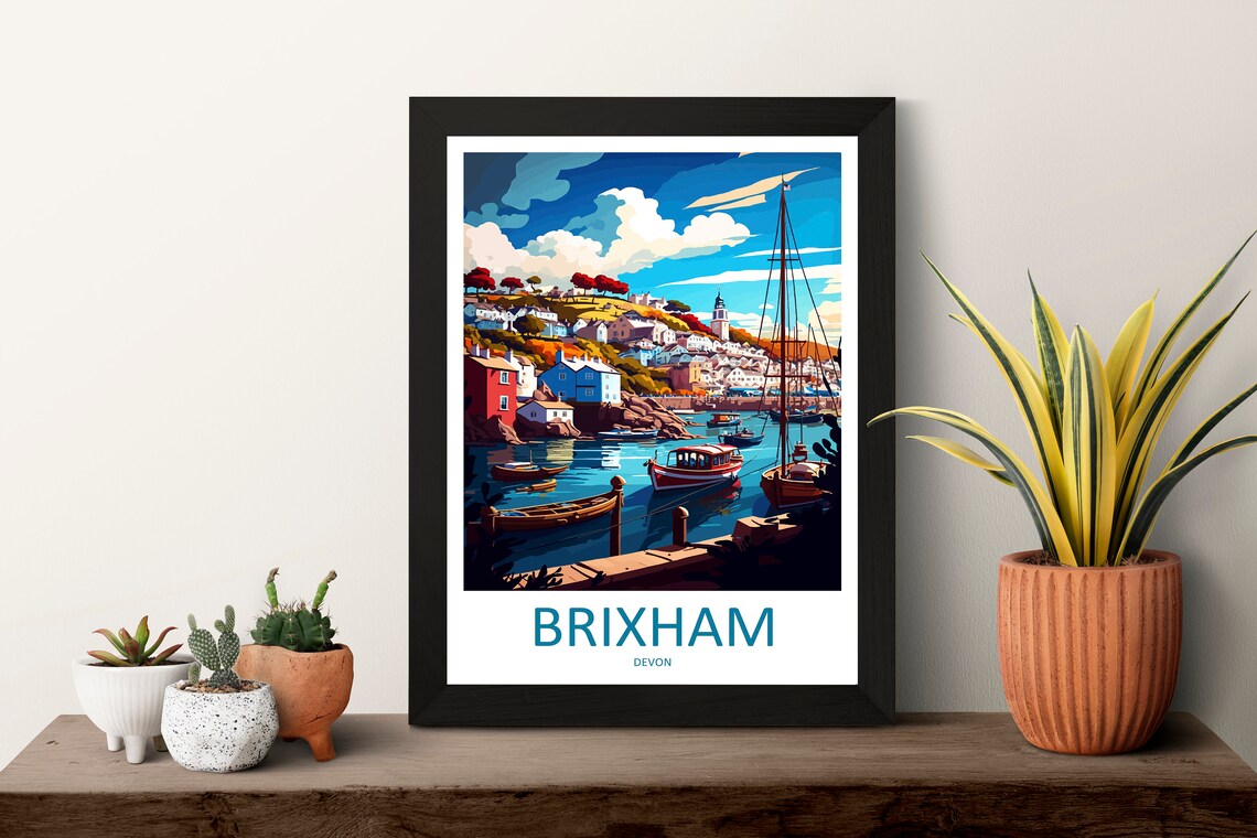 Brixham Harbour Fishing Boats Devon Coast England Travel Poster - Image 3