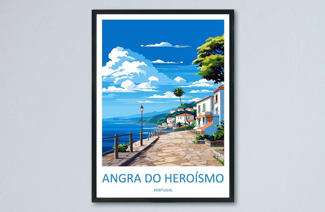 Angra Do Heroismo Azores Coastal Promenade Portugal Travel Poster