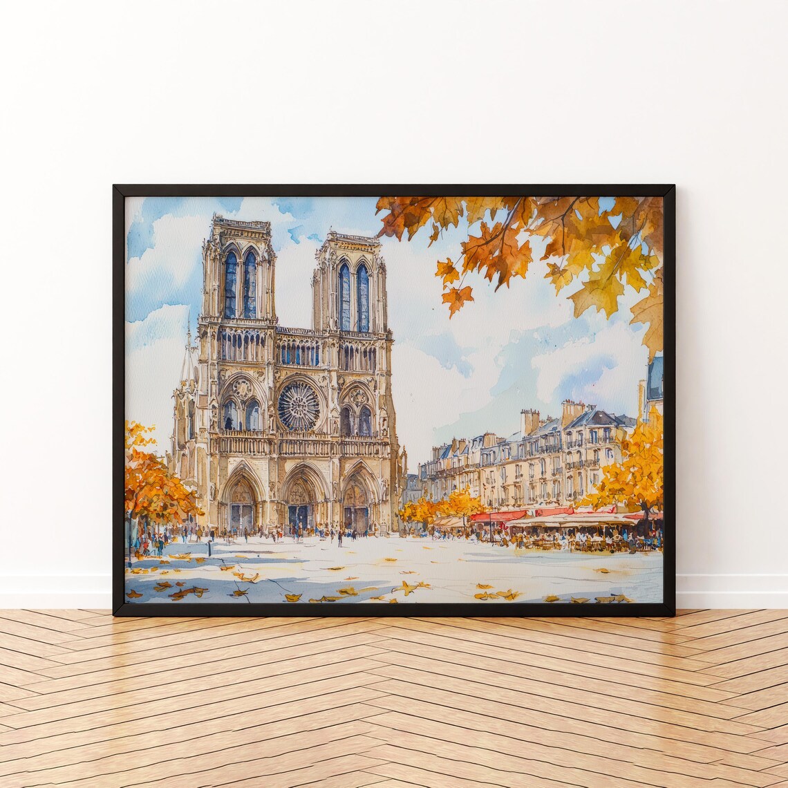 Reims France Notre Dame Cathedral Autumn Watercolor Art Poster