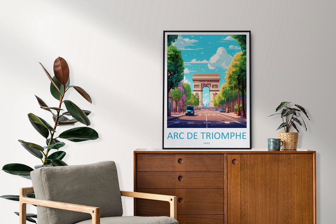 Paris France Arc de Triomphe Sunny Avenue Classic Travel Poster - Image 2