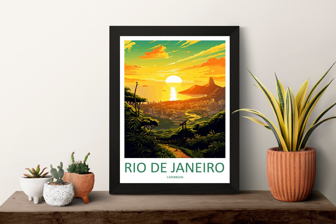 Rio de Janeiro Brazil Sunset City Coastline Mountains Travel Poster - Image 3