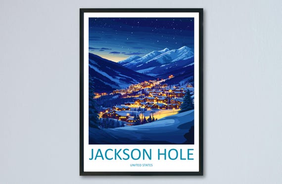 Jackson Hole Travel Print Wall Art Hanging Home Dcor Gift Lovers Ski Lover