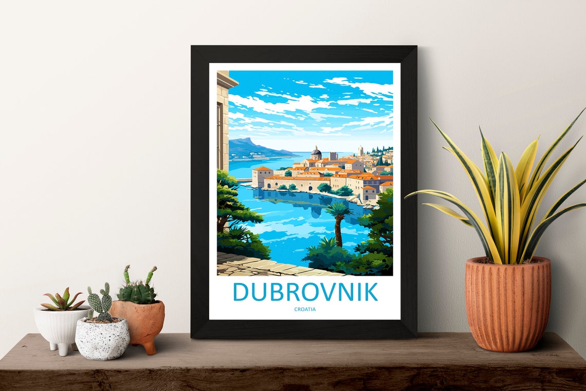 Dubrovnik Croatia Old Town Harbor Rooftops Blue Adriatic Sea Poster - Image 3