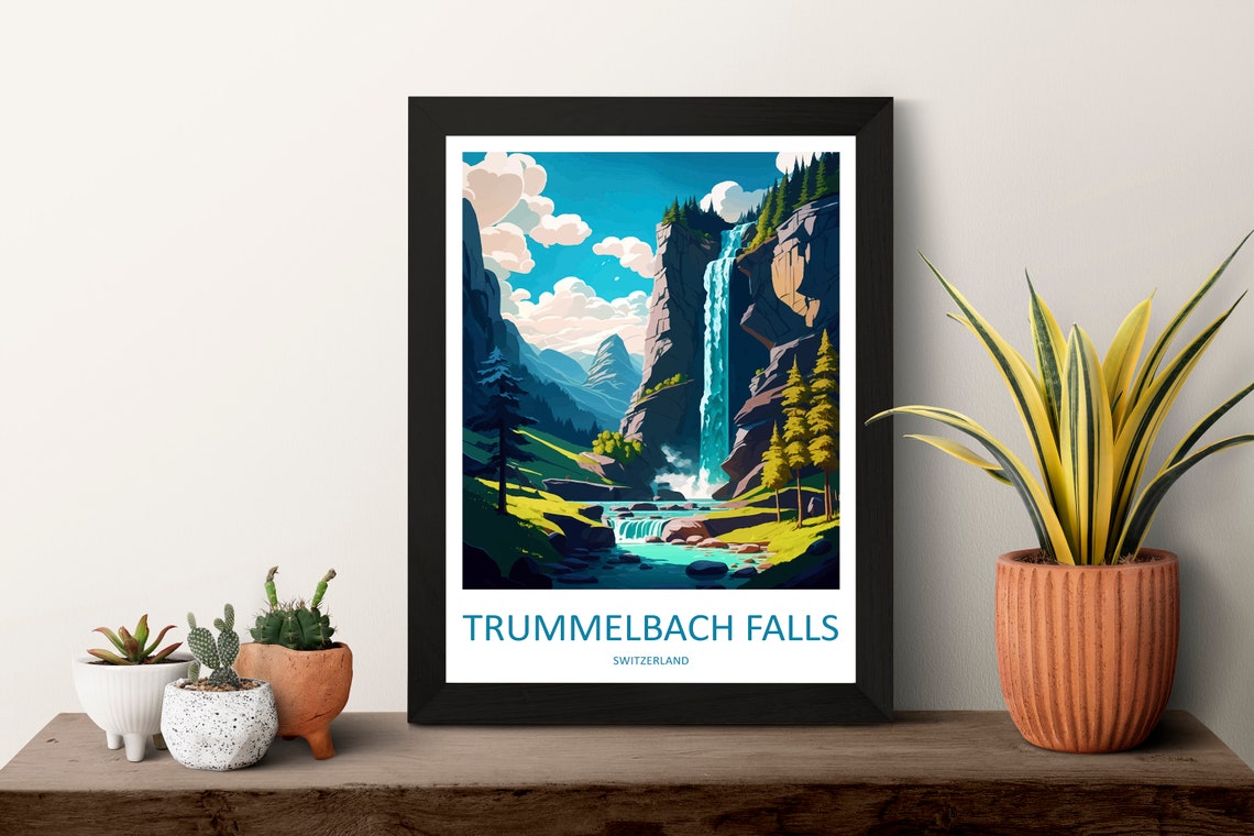 Trummelbach Falls Towering Cliff Waterfall Switzerland Poster - Image 3