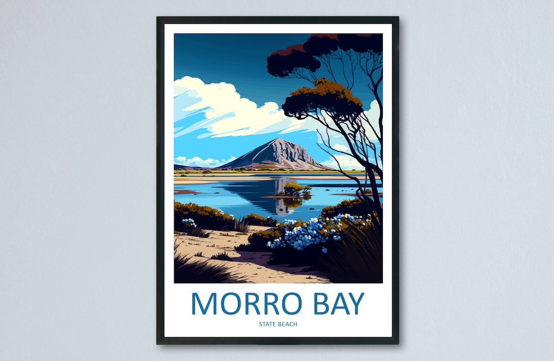 Morro Bay State Beach Travel Poster, California Coast