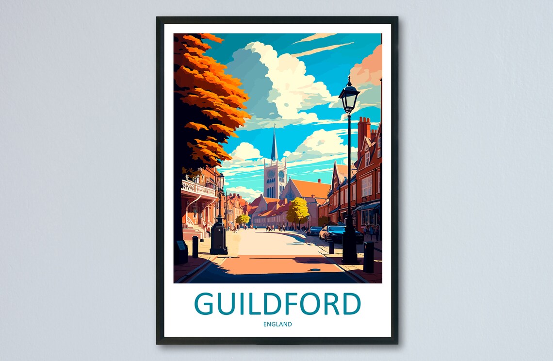 Guildford Travel Poster, England Wall Art Print