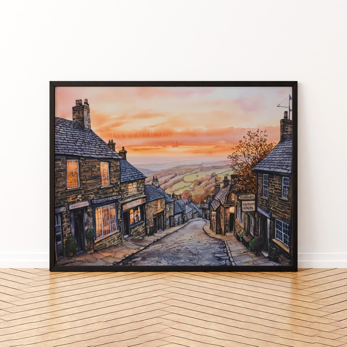 Haworth England Watercolor Travel Poster, Yorkshire Village