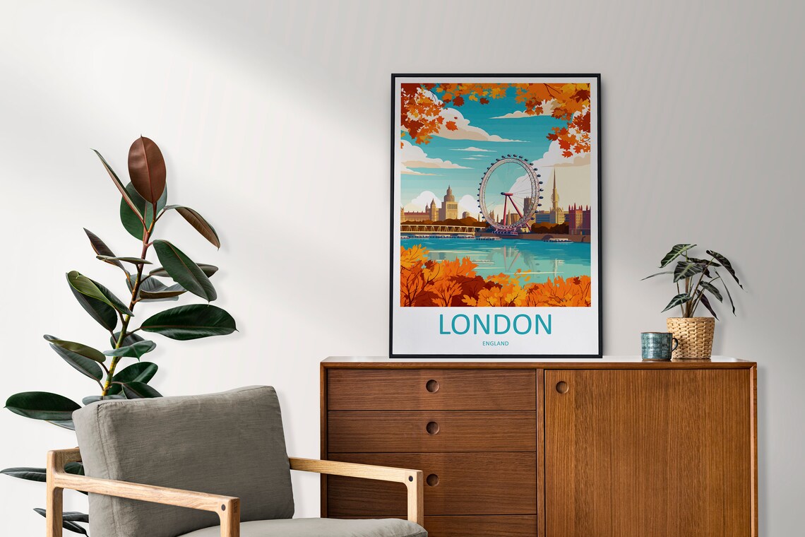 London Eye Autumn Foliage Thames View Illustration Travel Poster - Image 2