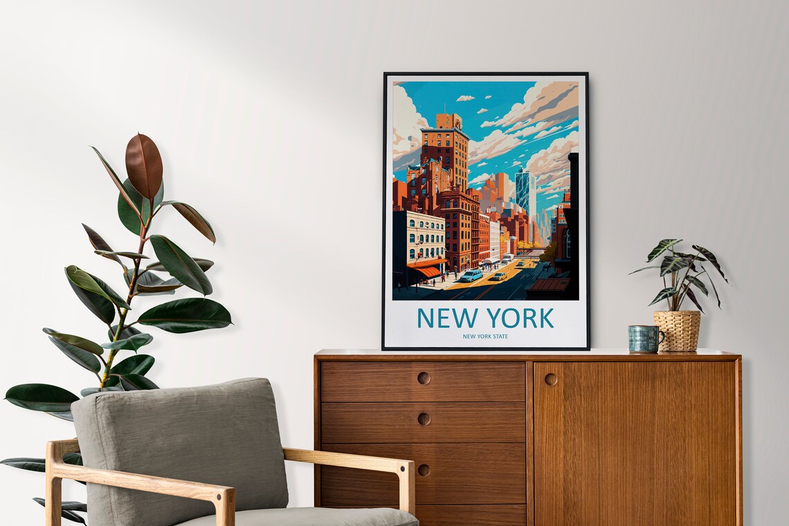 New York City Skyline Street Scene Yellow Taxis Travel Poster - Image 2