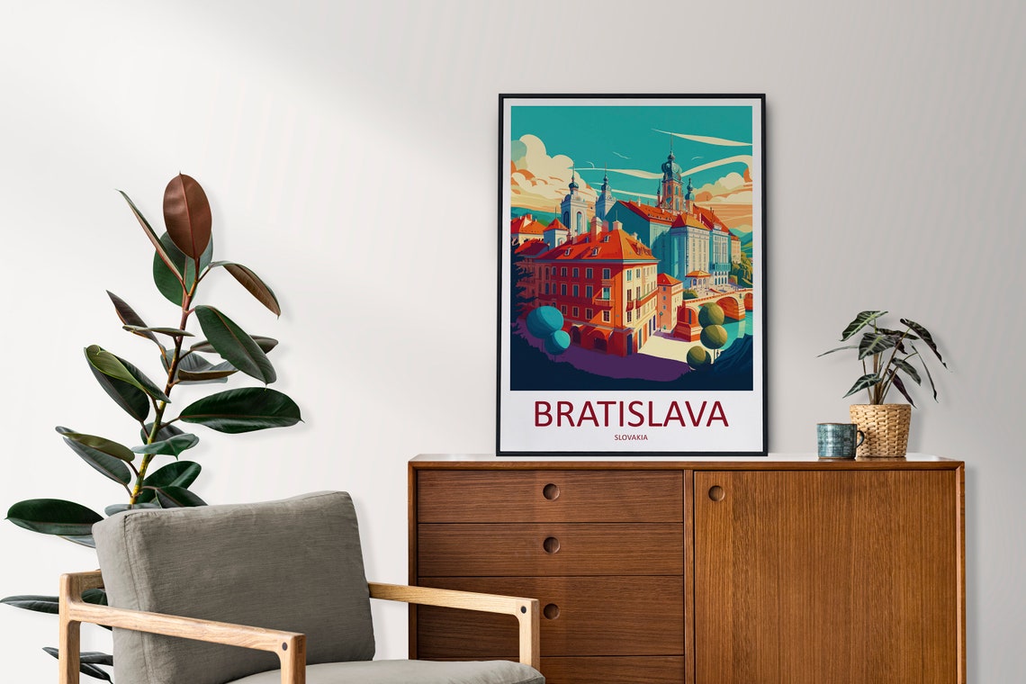 Bratislava Slovakia Old Town Rooftops River Bridge View Travel Poster - Image 2