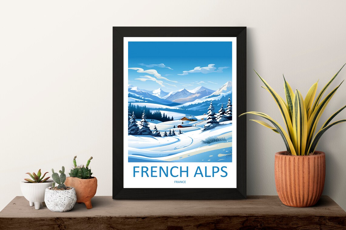 Serene French Alps France Snowy Mountain Chalets Winter Art Poster - Image 3