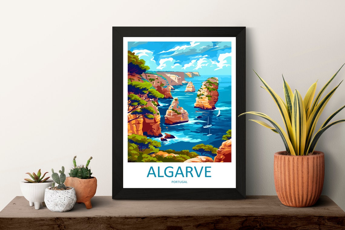 Algarve Portugal Dramatic Cliffs Sailing Sea Coast Travel Poster - Image 3