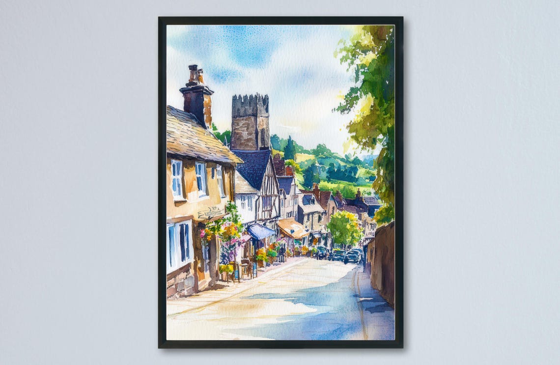 Totnes Devon Historic High Street Shops and Church Tower Poster