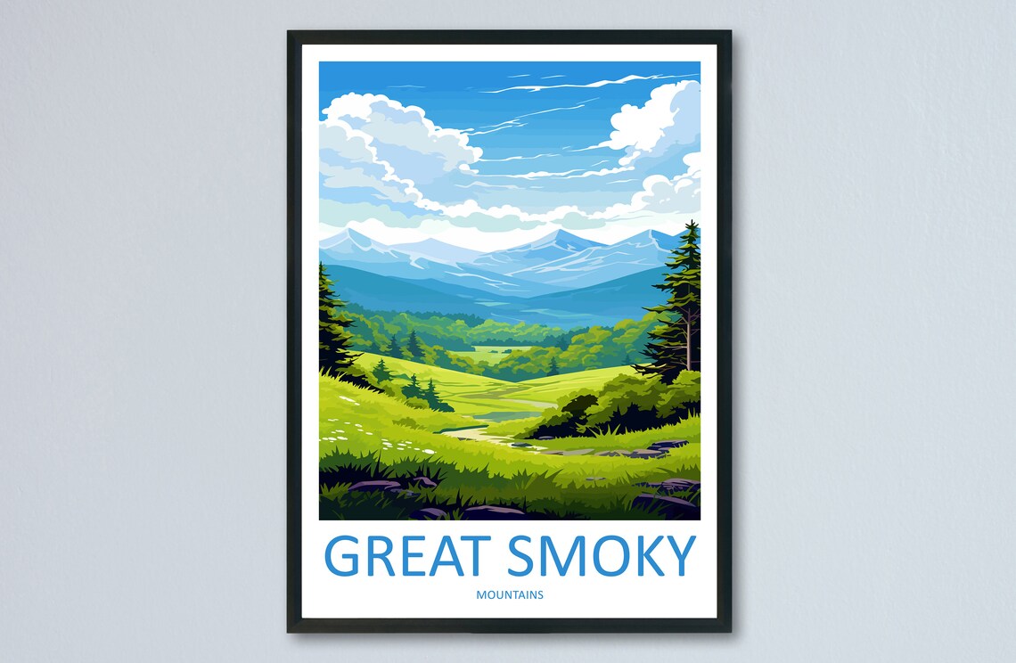Great Smoky Mountains Green Valley Meadow Scenic Travel Poster