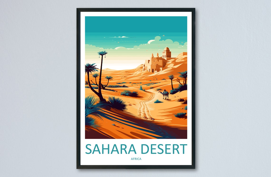 Sahara Desert Camel Caravan Golden Dunes Africa Travel Poster