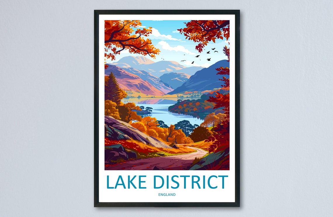 Lake District England Autumn Fells Overlook Lake View Travel Poster