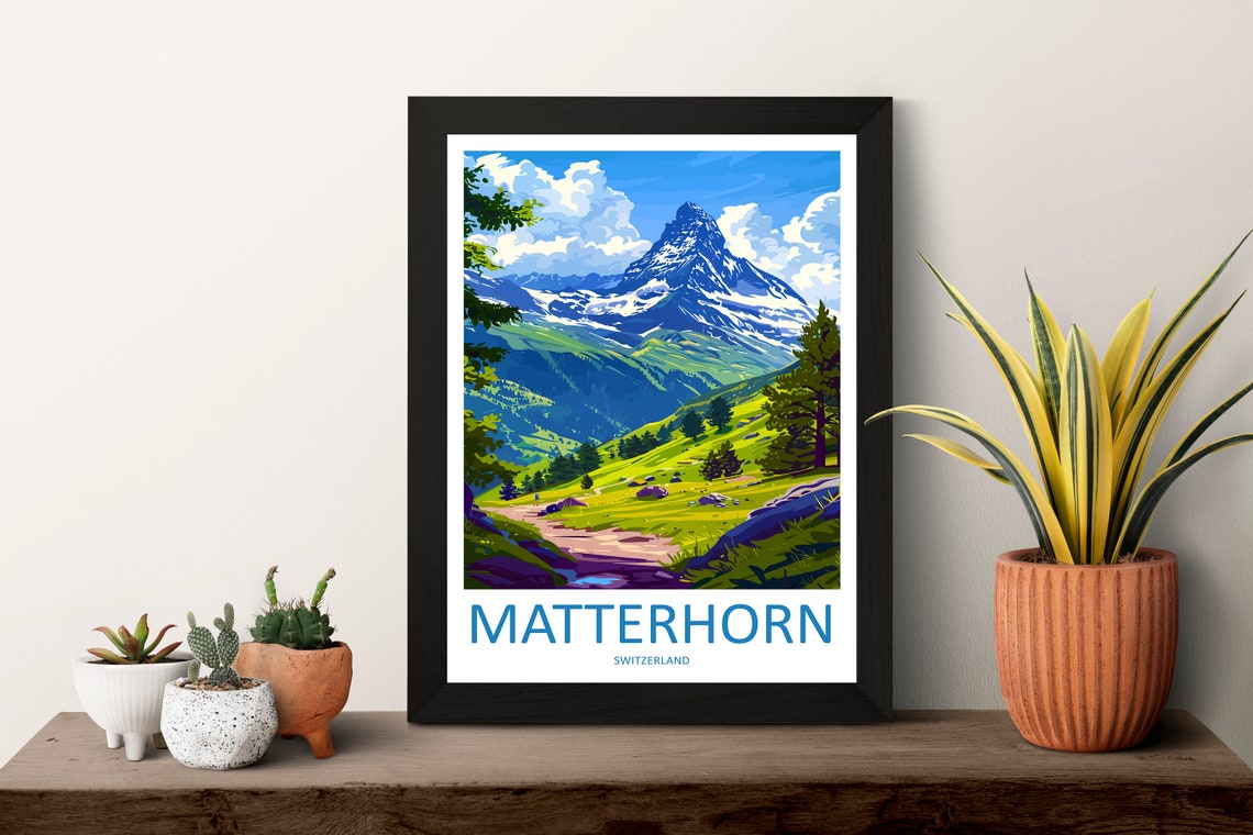 Matterhorn Switzerland Green Summer Meadow Hiking Trail Poster - Image 3