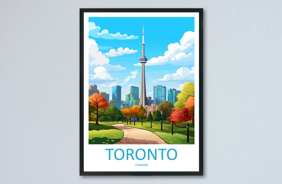 Toronto Canada CN Tower Autumn Park Downtown Skyline Travel Poster